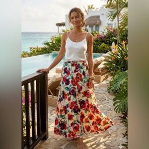 Lucky & Coco Jewel Tone Floral Maxi Skirt - Vibrant Botanical - XL